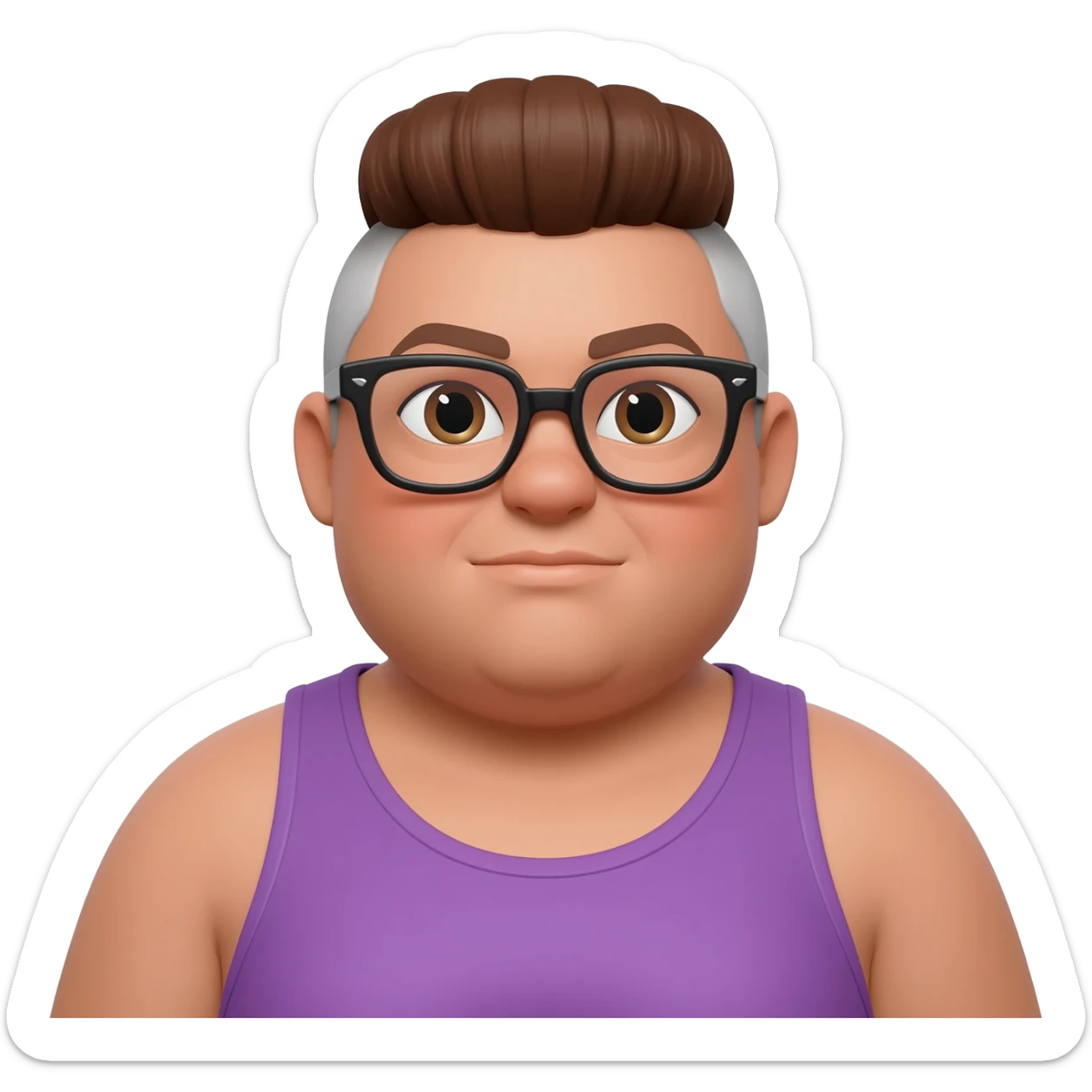 fat queer gender expansive lightskinned person with short brown and silver mullet and bold glasses sticker