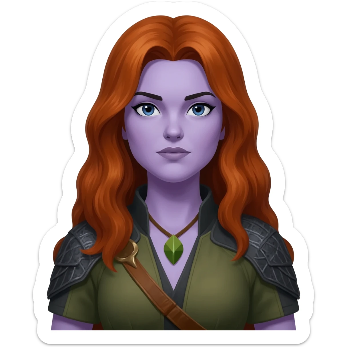 woman with long auburn hair and pale lavender skin. She is a hunter. sticker