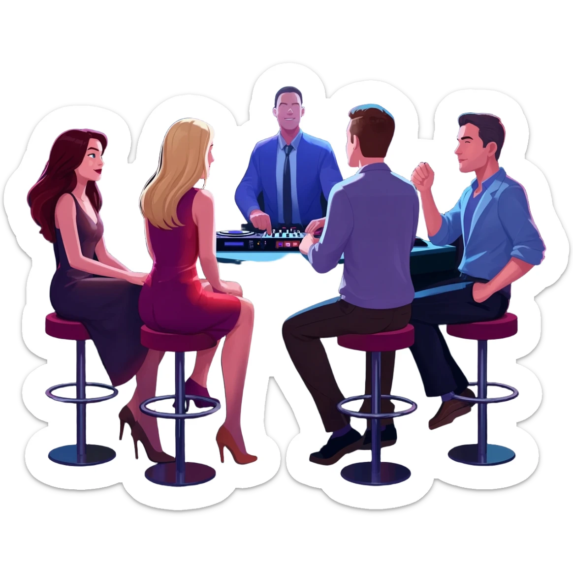 Big clients are seated near the DJ booth, the center of attention in the room, from where the music and the night’s energy emanate. sticker