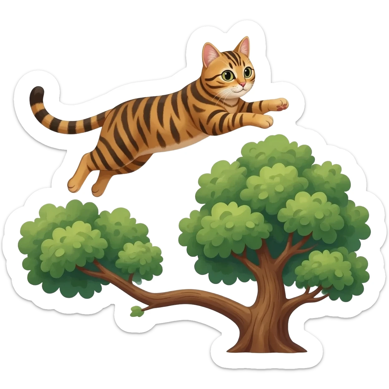 cat leaping from high tree sticker