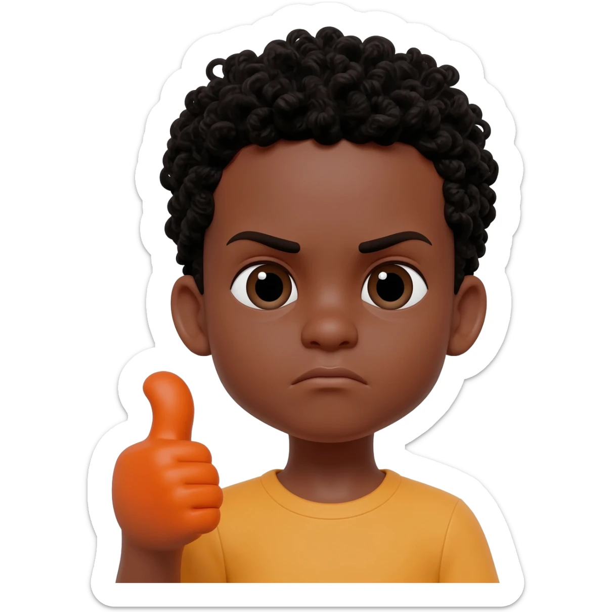 black boy curly hair orange thumbs down not happy sticker