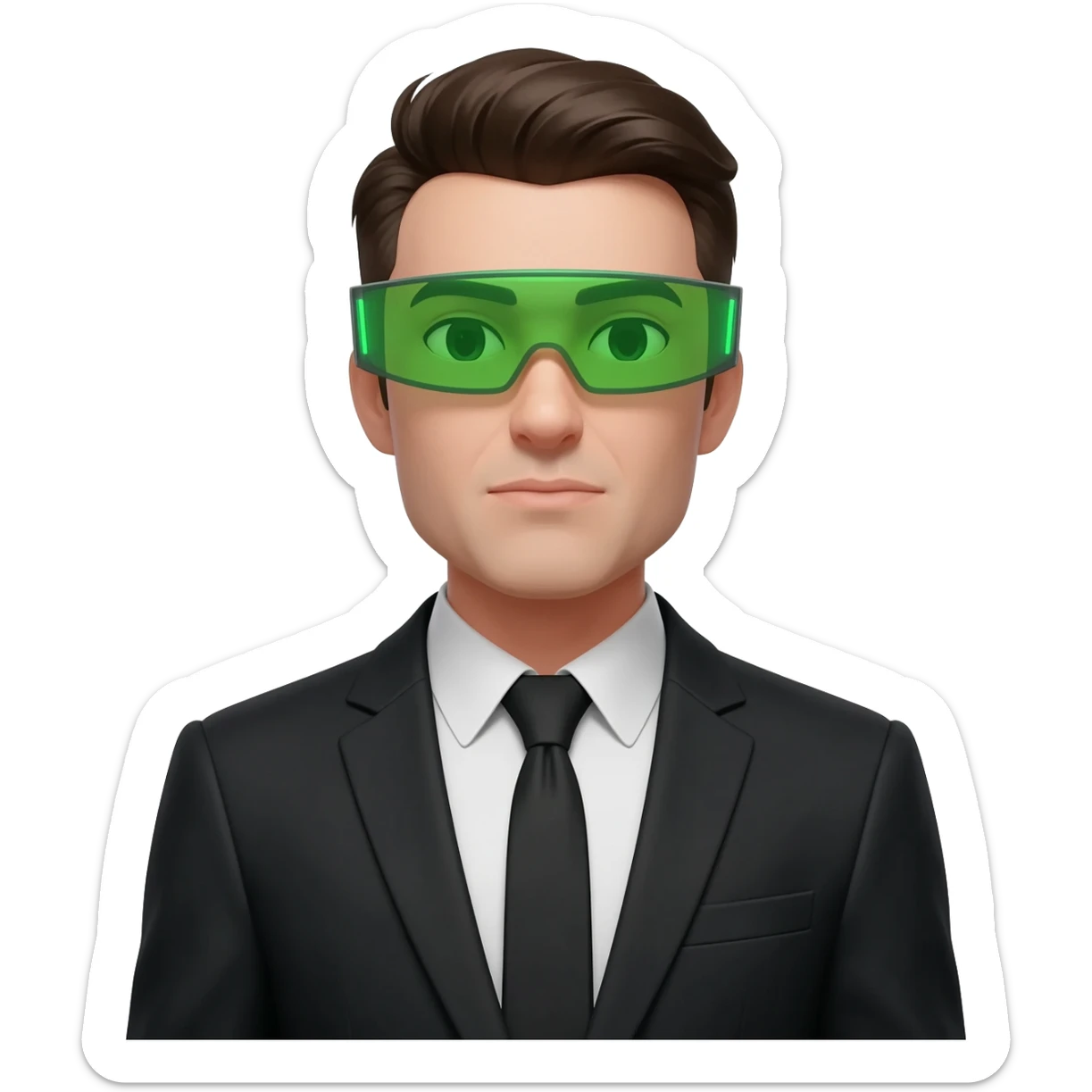 portrait of a man in a suit wearing futuristic green glasses sticker