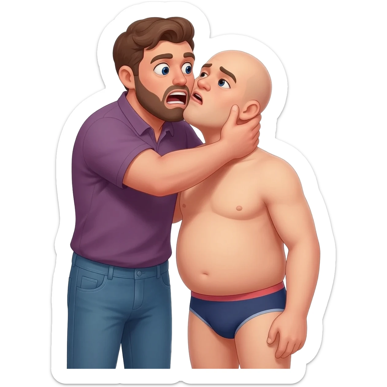 Tall man choking a shorter bald man in underwear sticker