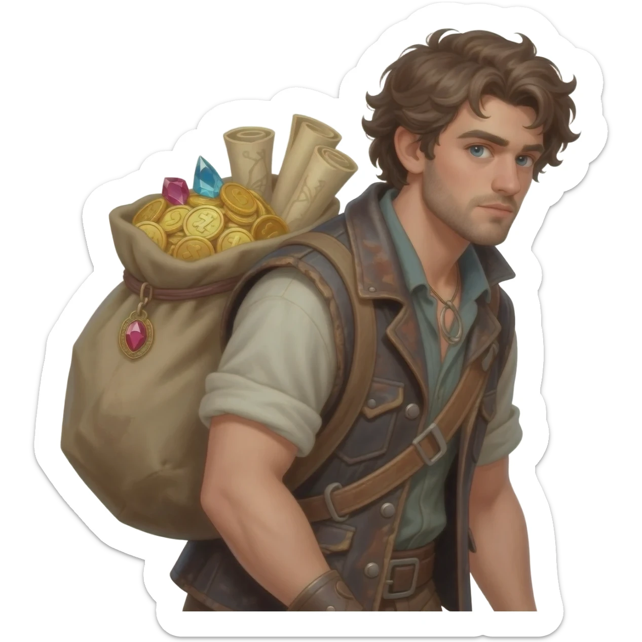  парень несет мешок с драгоценносями за спиной sticker