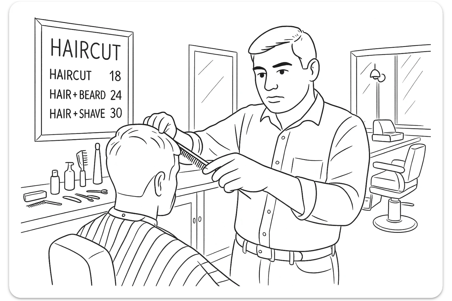 Draw me a sketch of the barbershop, but make sure there's a cash register there. sticker