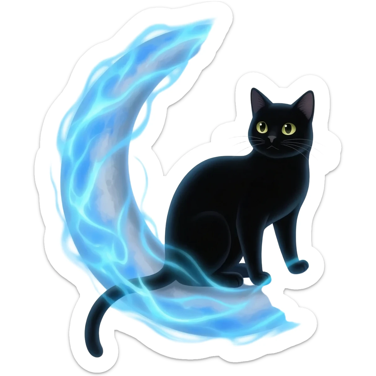half moon  , black cat, Blue , magic sticker