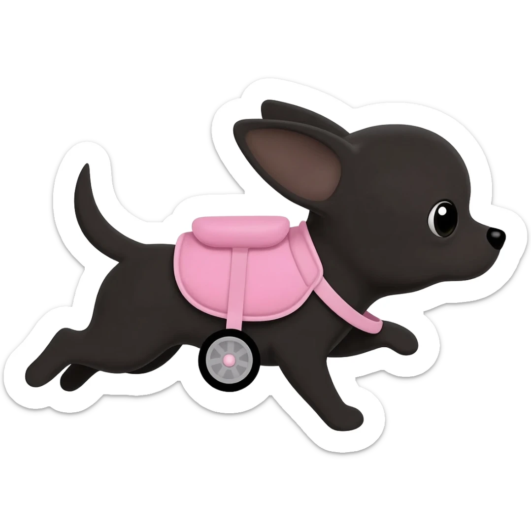 Bébé chihuahua noir marrant poil courut porte une pouscette rose sticker