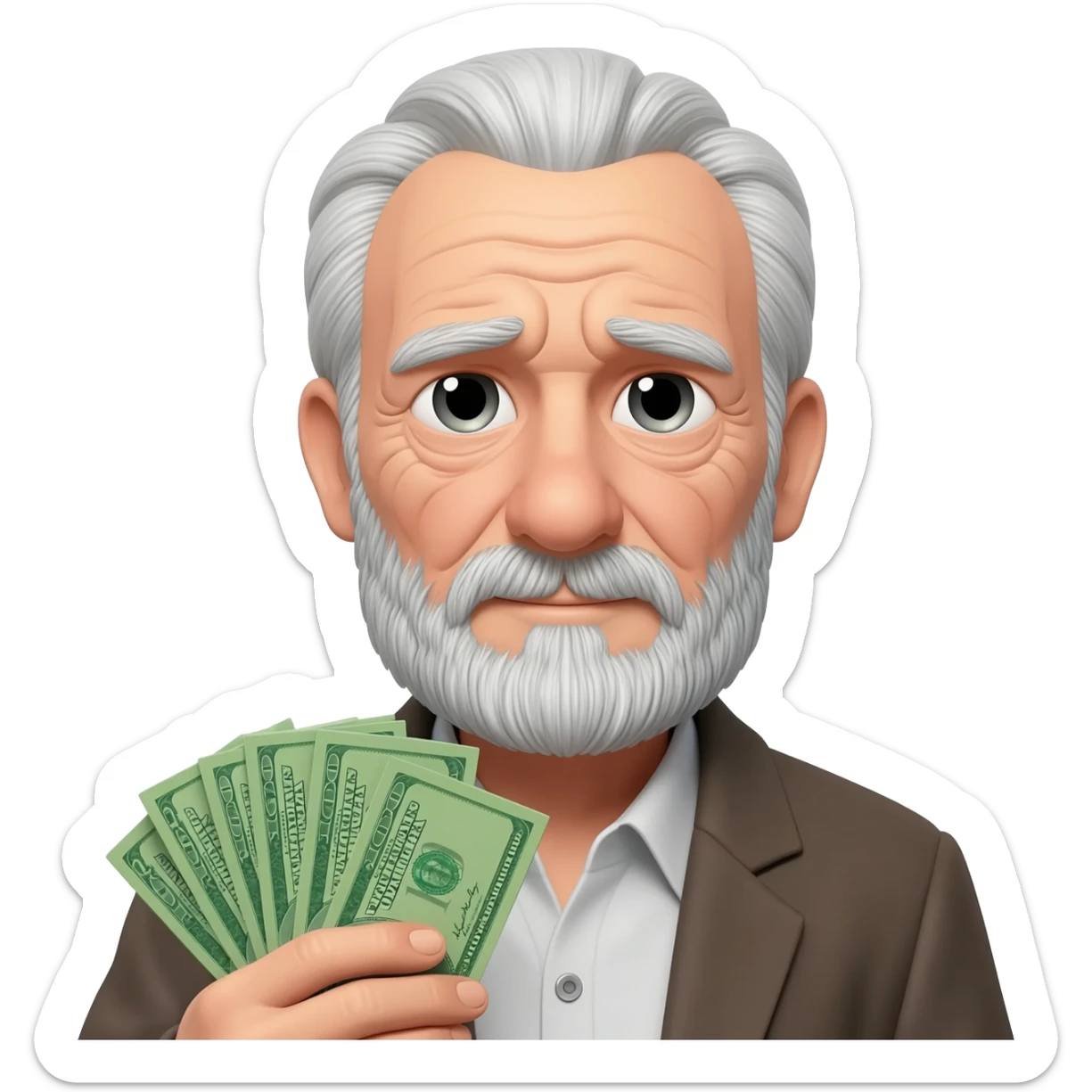 old man with pile of cash sticker