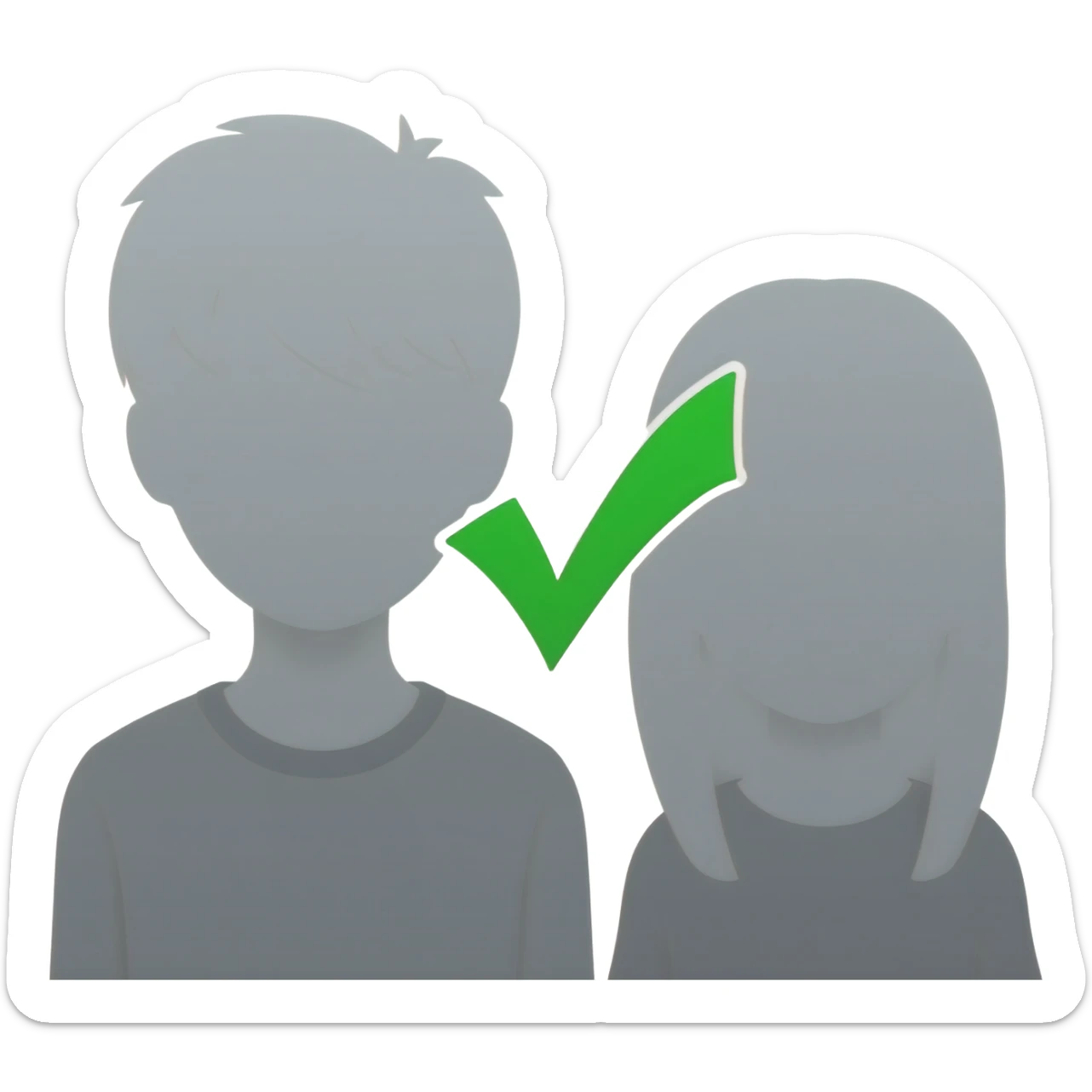 silhouette of a boy and gir from the front without colour with a green check mark sticker