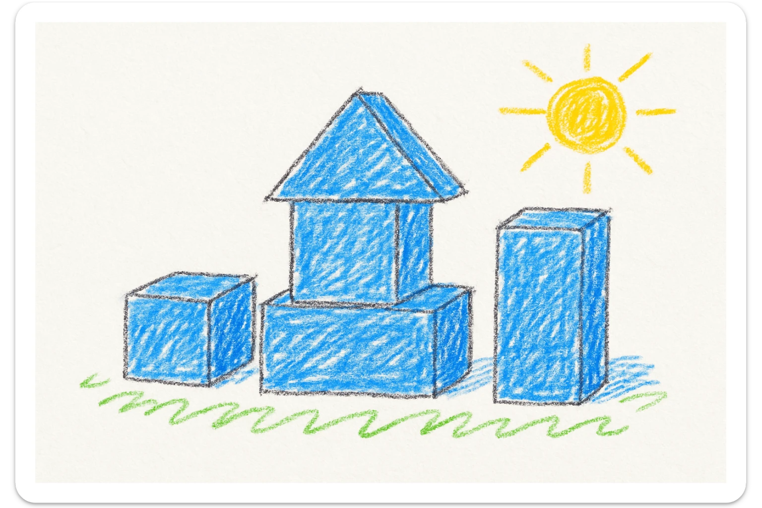 blue children's blocks, no writing, smooth, inviting, classic toy style sticker