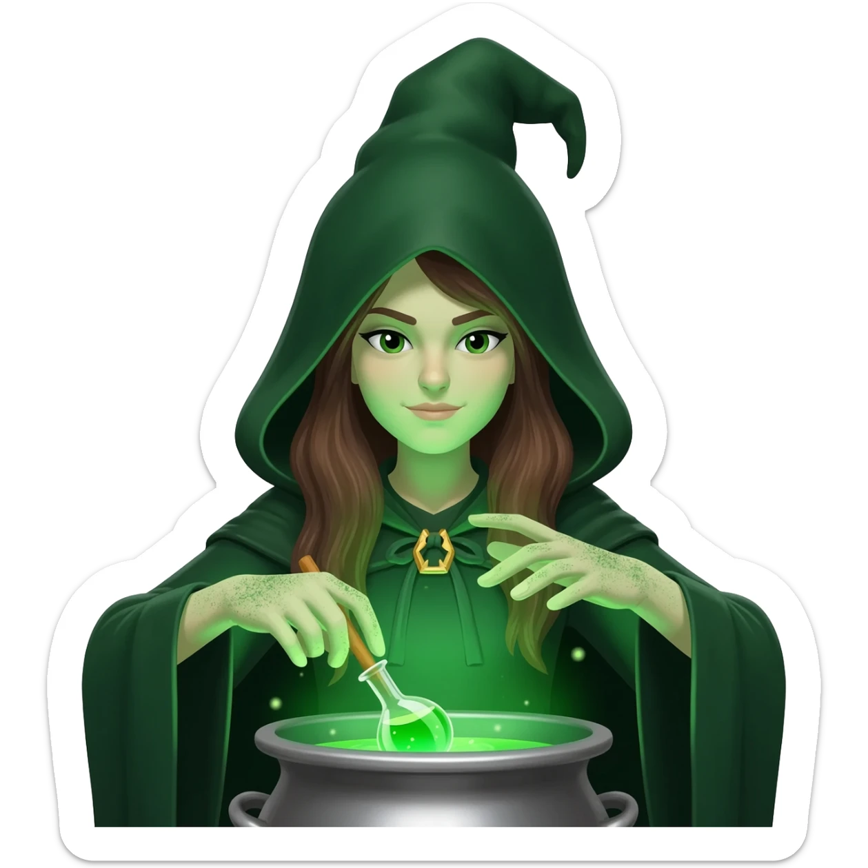 green witch cooking potion sticker