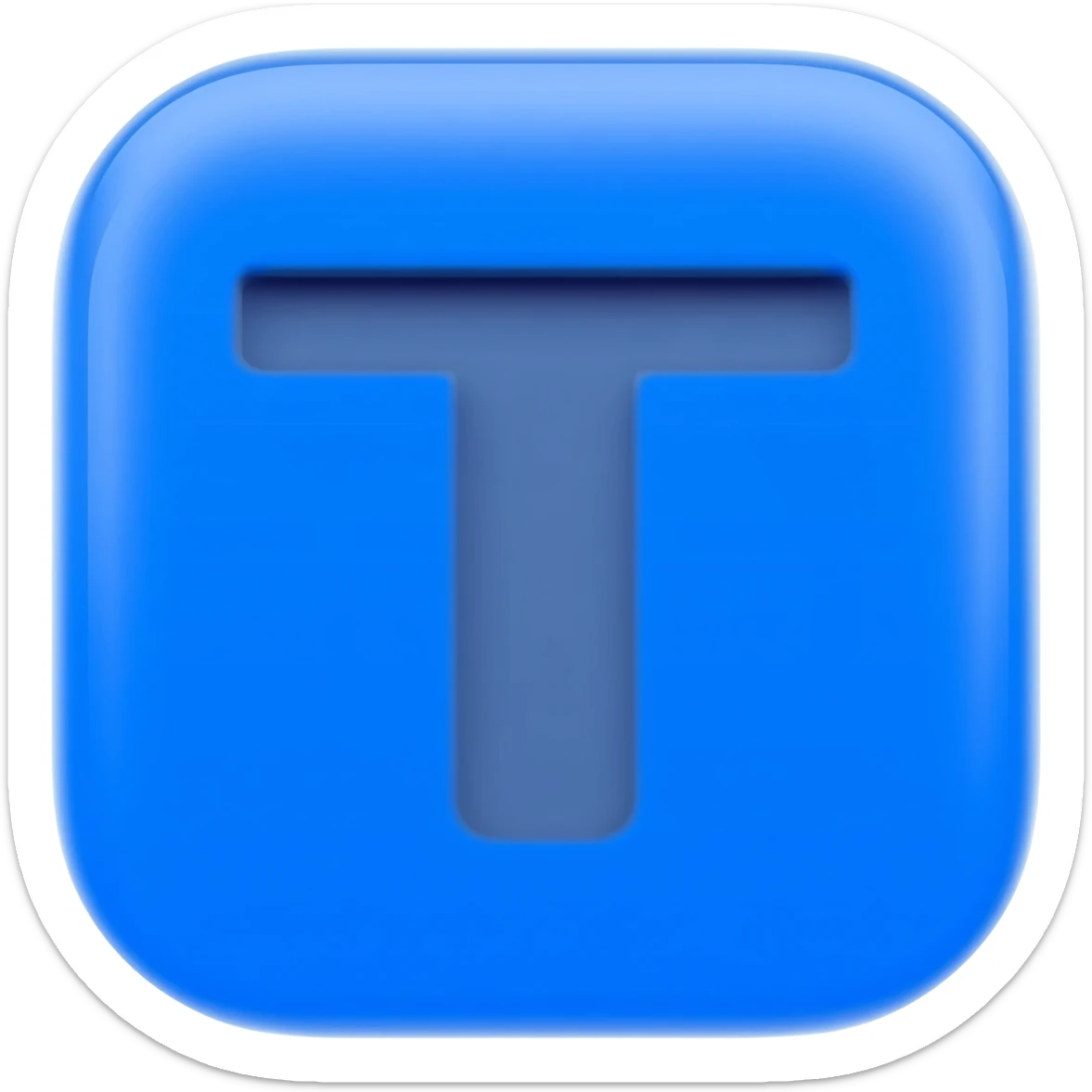 "3D premium,3D rounded-square icon in strong bleu with a beveled edge, bold serif letter 'T' centered, strong specular highlights, inner glow, 1024x1024, png" sticker