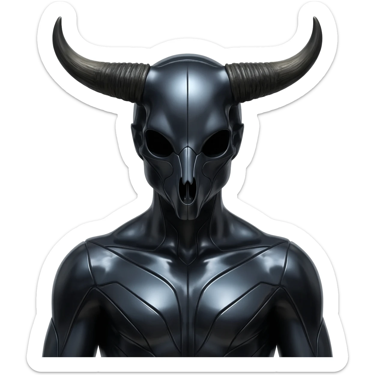 Shiny Dark Edgy  Inteleon-Amaura-Fakémon-hybrid-creature (full body) with a horned animal-skull-mask sticker