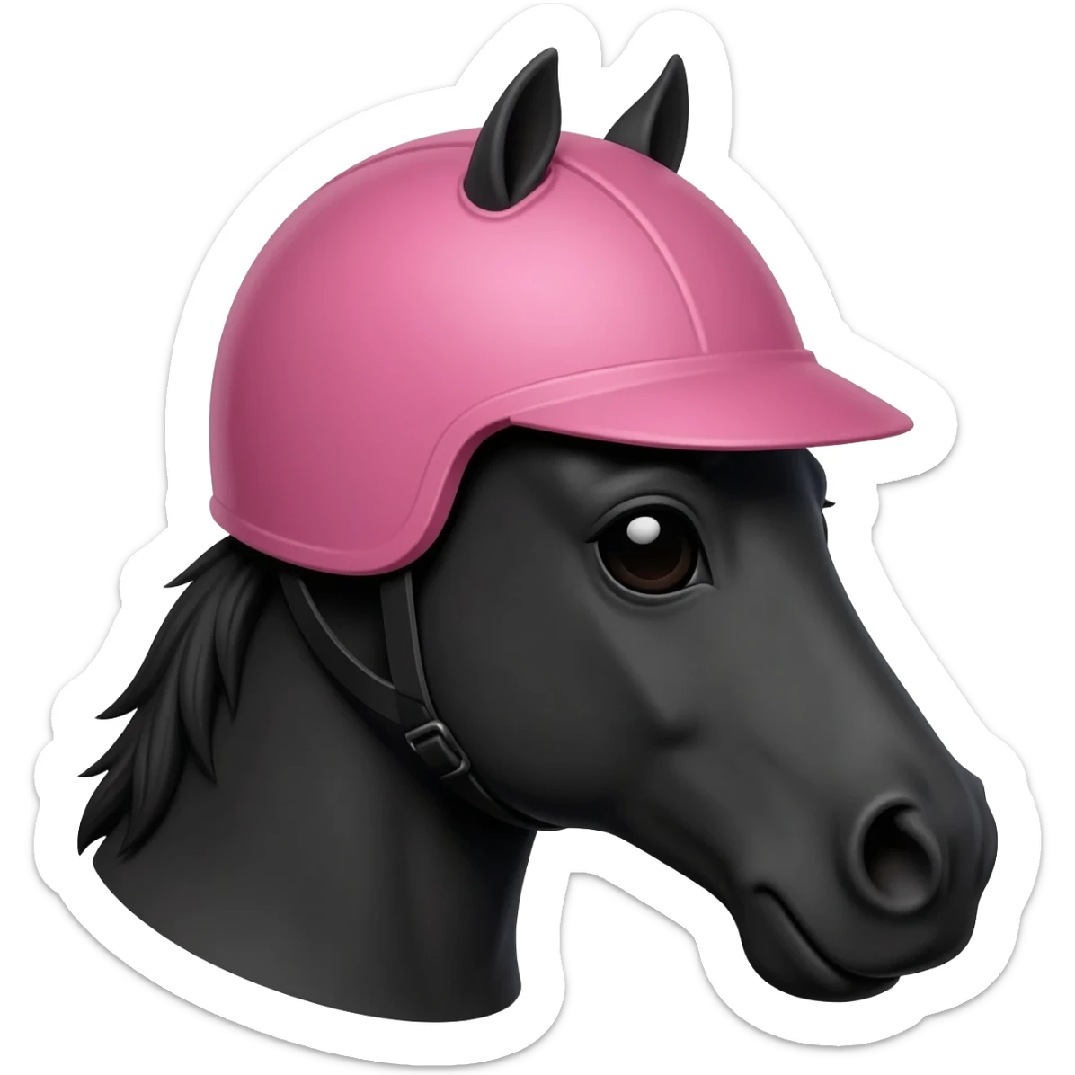 black horse wearing a pink helmet, headshot sticker