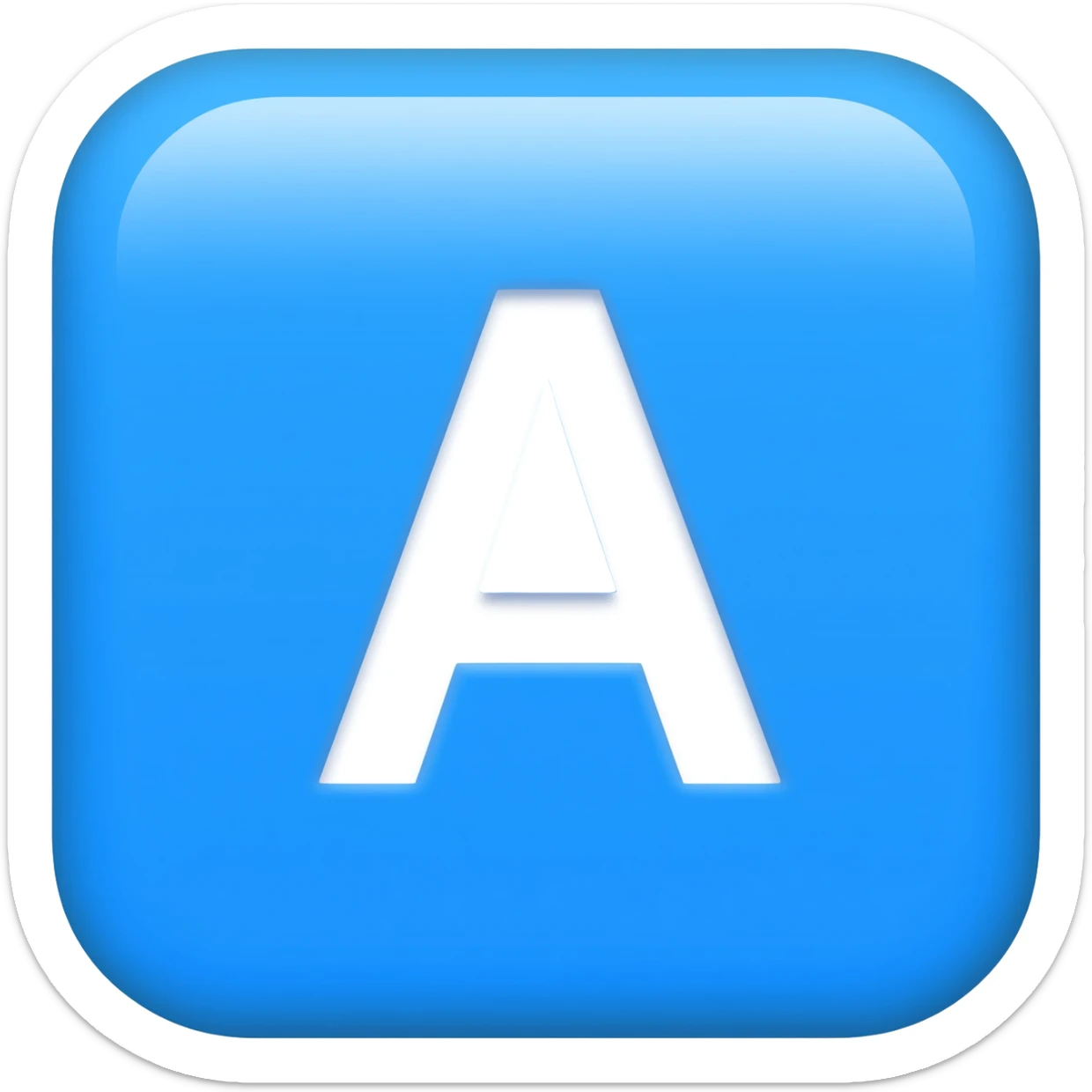 "3D premium,3D rounded-square icon in soft bleu with a beveled edge, bold serif white letter 'A'centered, strong specular highlights, inner glow, 1024x1024, png" sticker