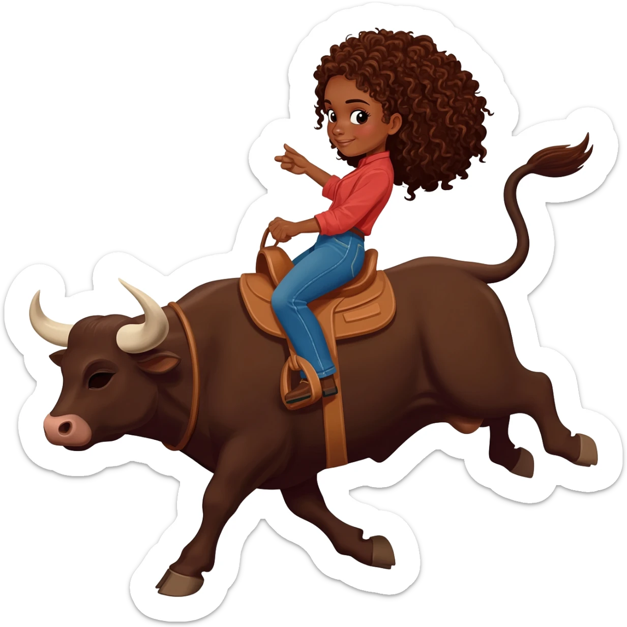 Girl brown skin curly hair bull riding sticker