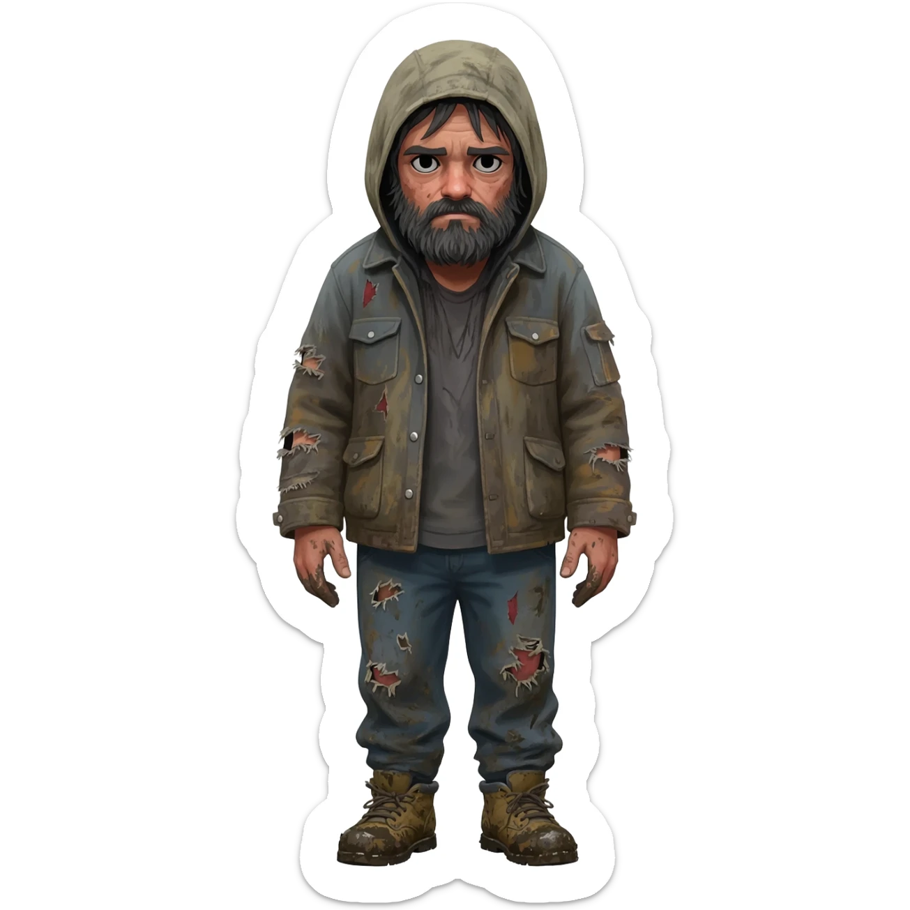very dirty looking homeless person sticker