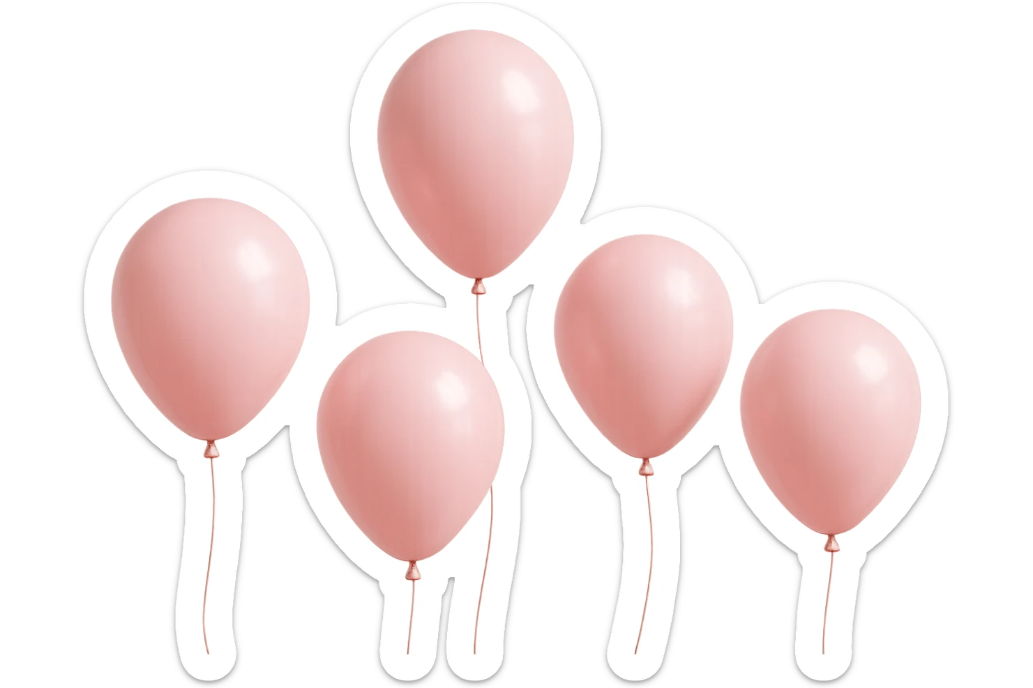5 palloncini rosa fluttuano in aria isolati su sfondo bianco, iperrealistico 4k sticker
