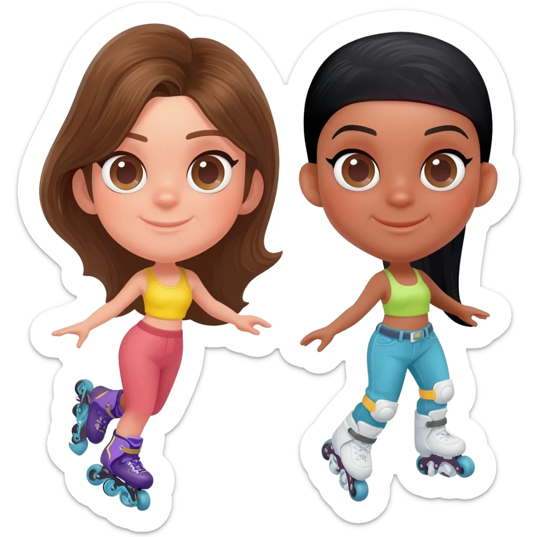 dos amigas de cabello café y negro en patines de linea sticker