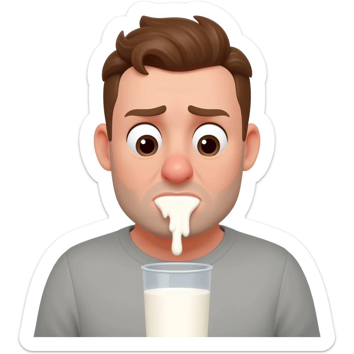 A guy licking goopy milk from a cup who is super embarrassed sticker