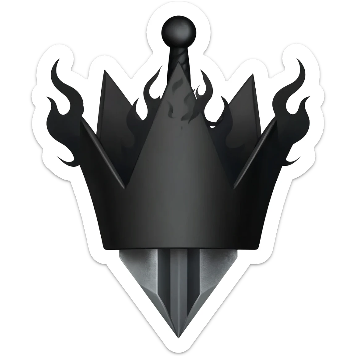generate a black sword burning with black flames and piercing a black diamond crown sticker
