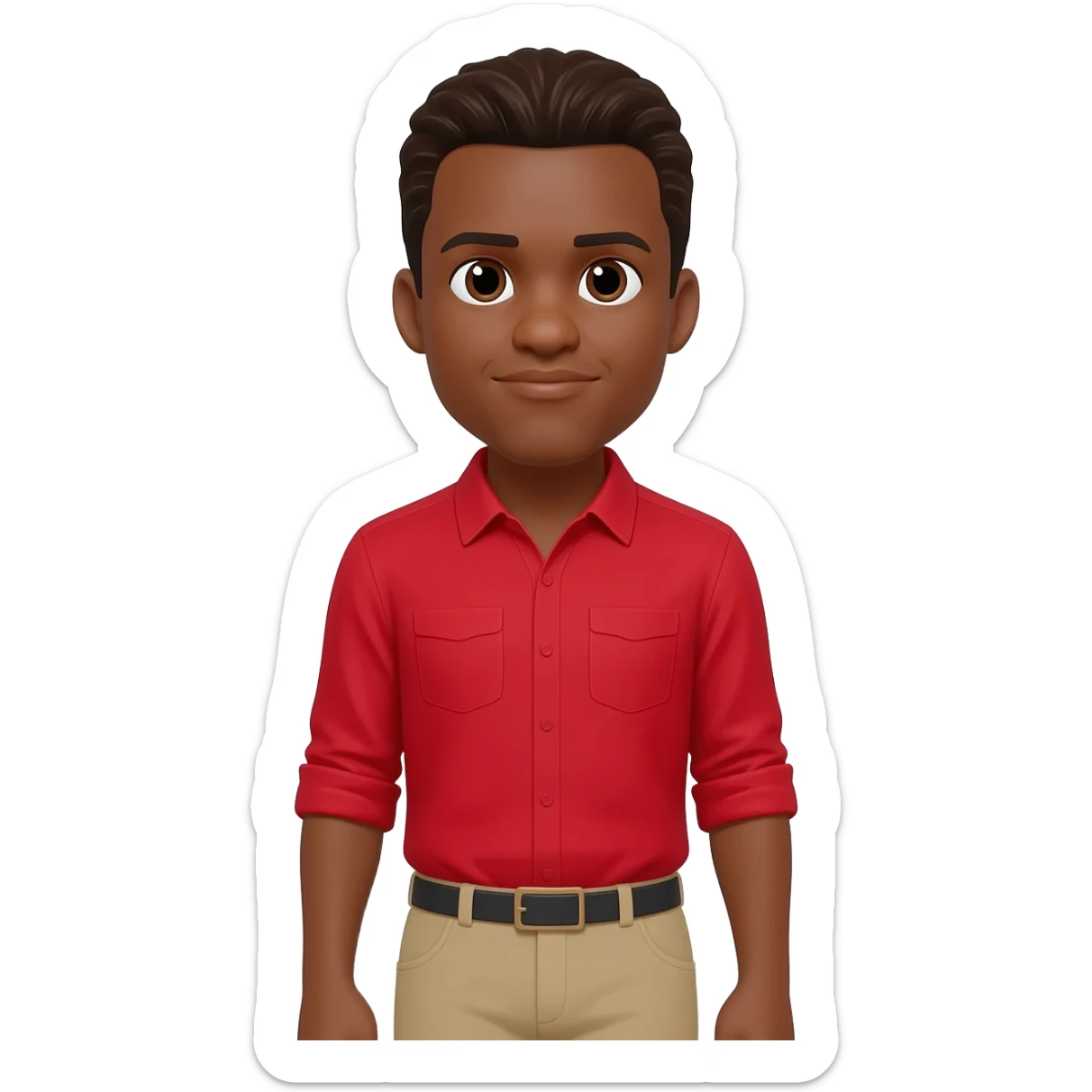 Kevin Miles as Jake from State Farm (African American Actor) with brown eyes, dark brown hair, red shirt, light khaki pants sticker