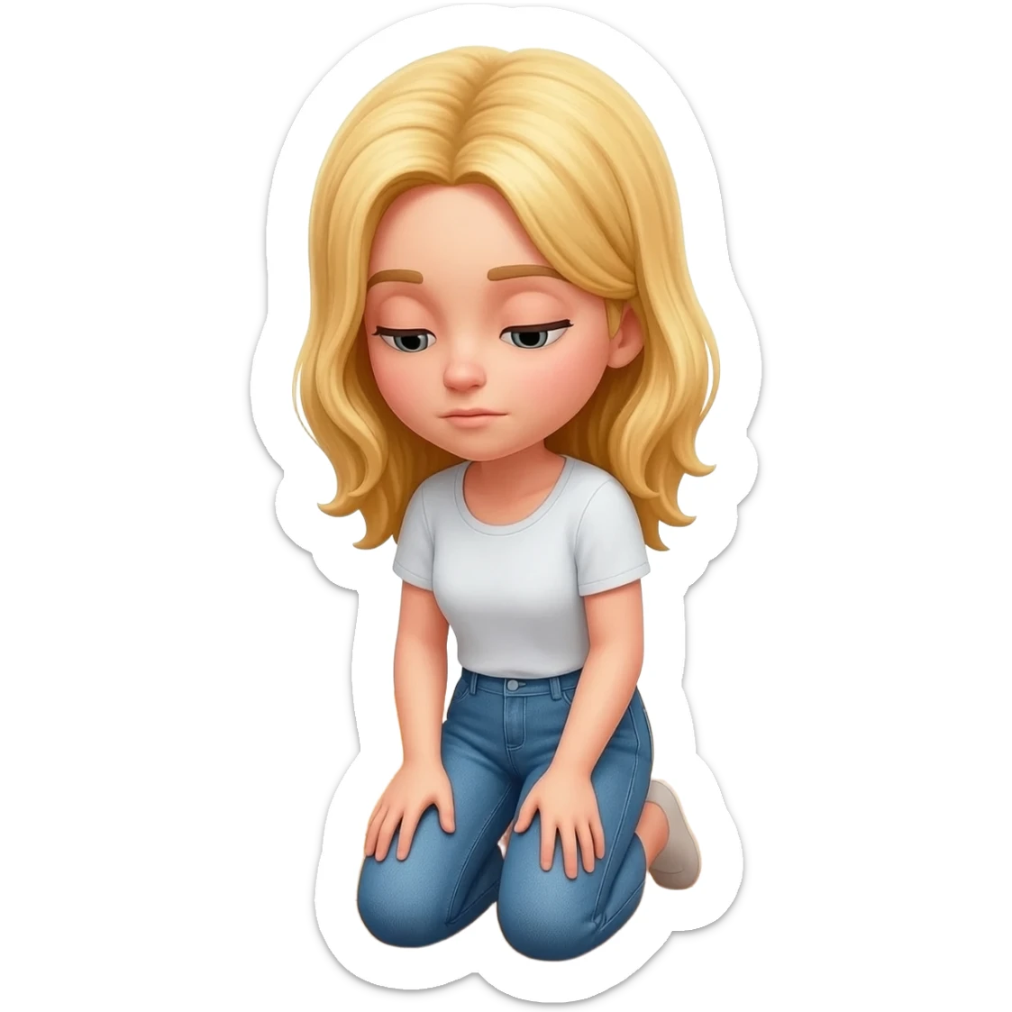 Girl blond ,sitting on her knee and lock to the floor sticker