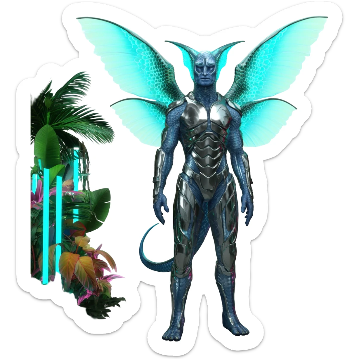 Tropical futuristic lush neon Fionbri-Vernid-creature (full body) sticker