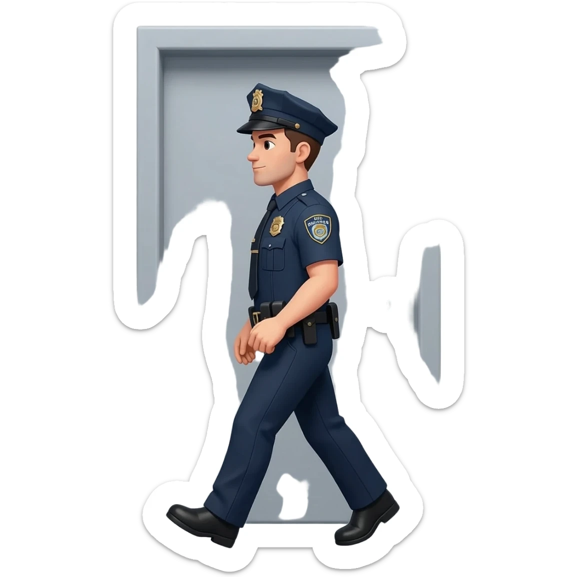 cop walking through grey door sticker