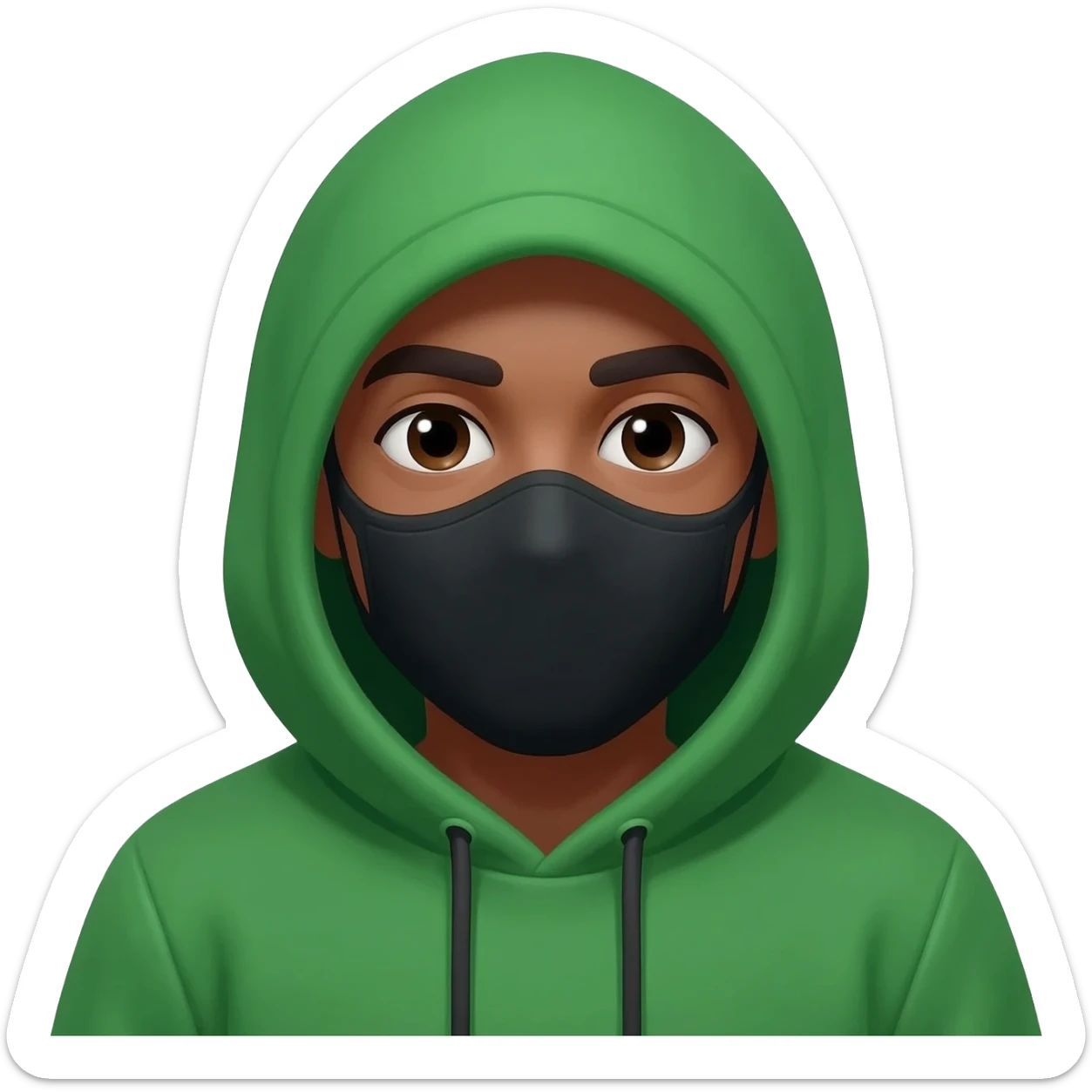 I need emoji for my new discord server, the name of the server is Zer0s and 0nes, I love the binary system and "hacker" look, like a guy with a hoodie, make sure the face is present and looks like a human being and the hoodie is natural, my favorite colors and green and black. sticker