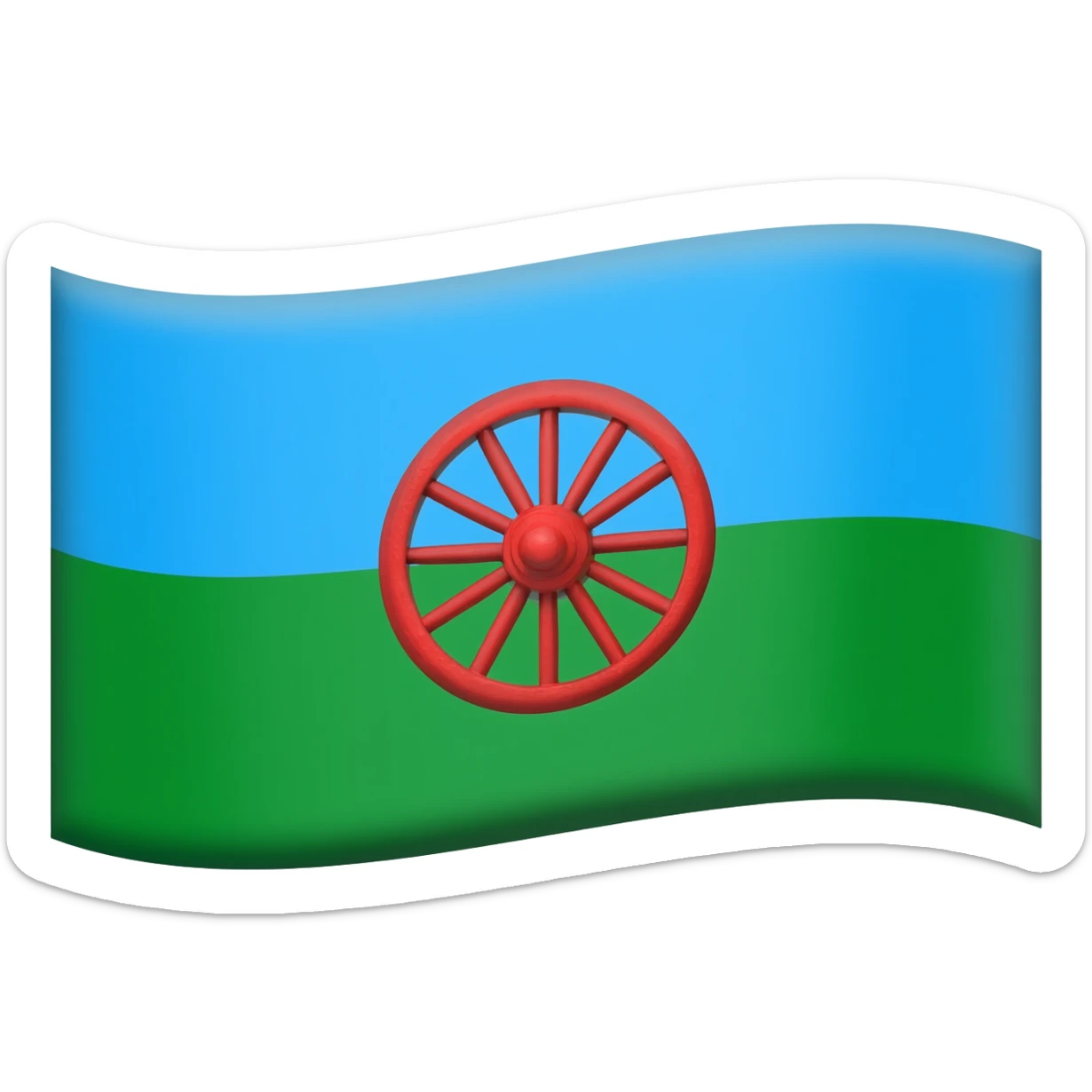 drapeau bande verte en desous bande bleu clair au dessus et roue de roulotte rouge au milieu sticker