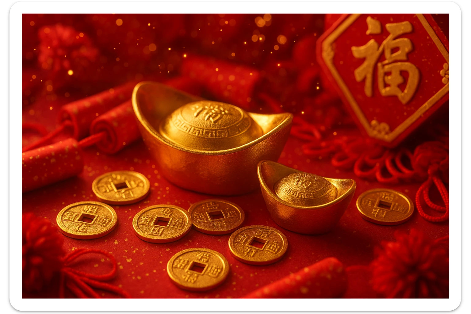 Chinese New Year gold ingots and lucky coins symbolizing prosperity sticker