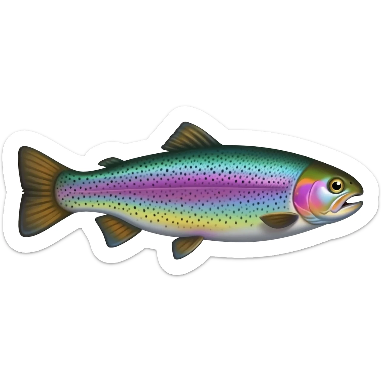 realistic rainbow trout fish bright purple blue green yellow white with black speckles sticker