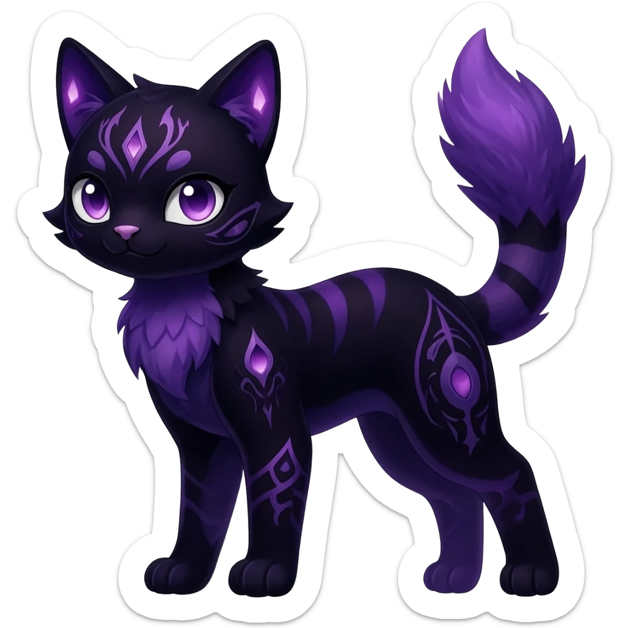 Kawaii dark black purplish blackish edgy fantasy ethereal feline-vernid-sergal-monster-furret-Lycanroc-umbreon-fursona animal creature full body with intricate markings  sticker