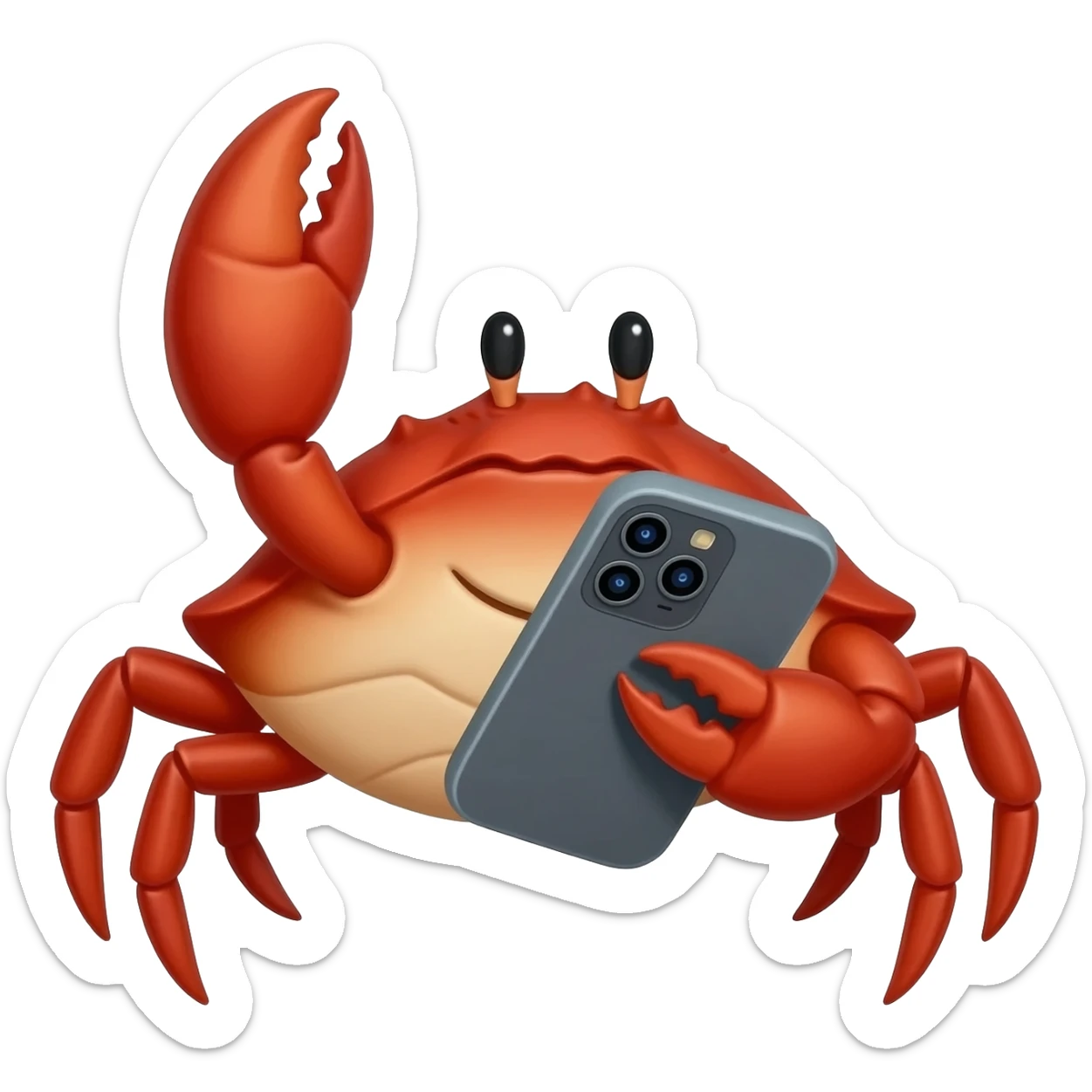 crab with a large mobile phone sticker
