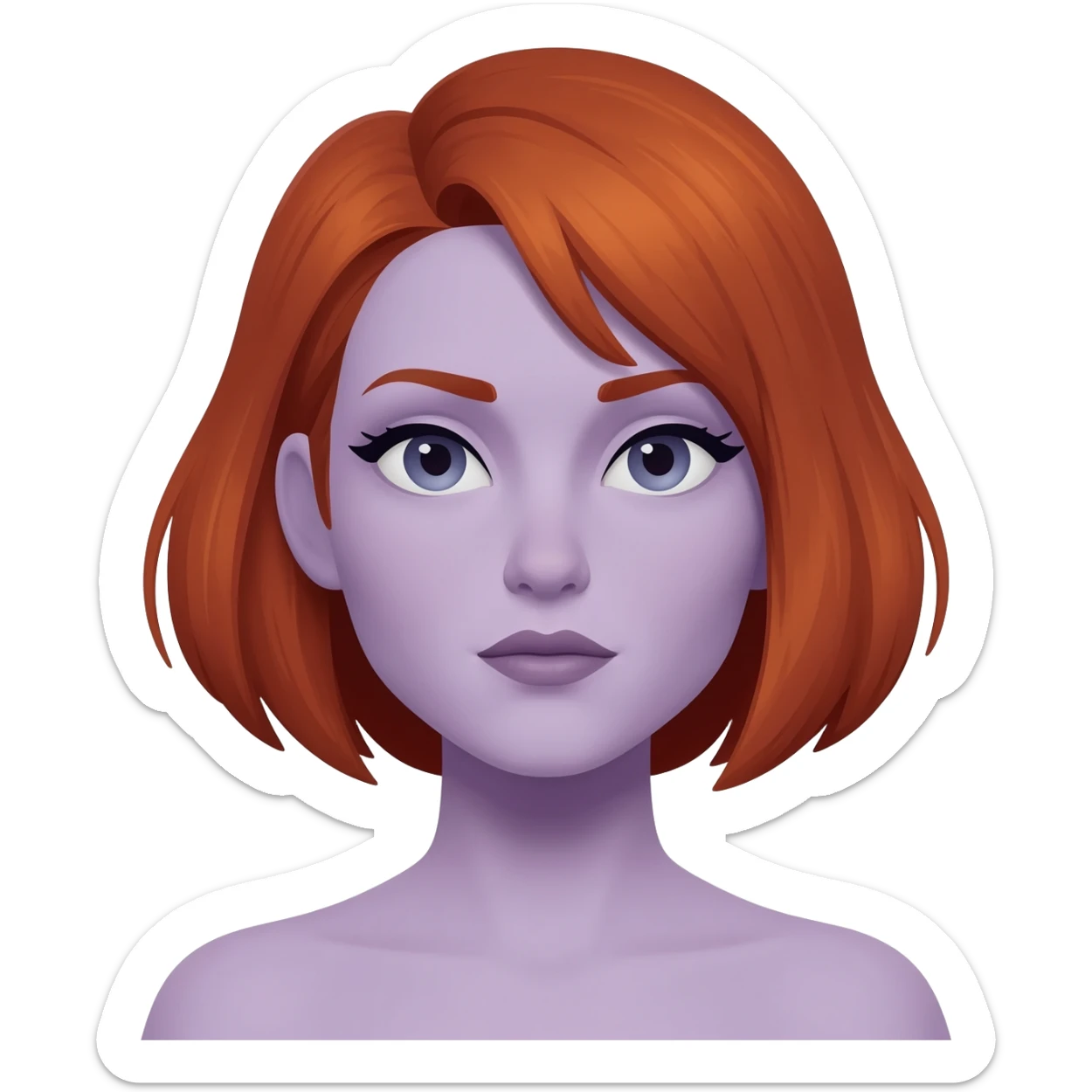 woman with short auburn hair and pale lavender skin. She is a hunter. sticker