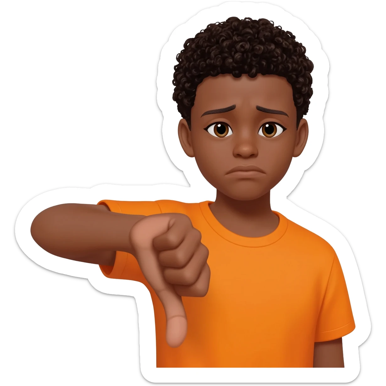 black boy curly hair orange shirt thumbs down not happy sticker
