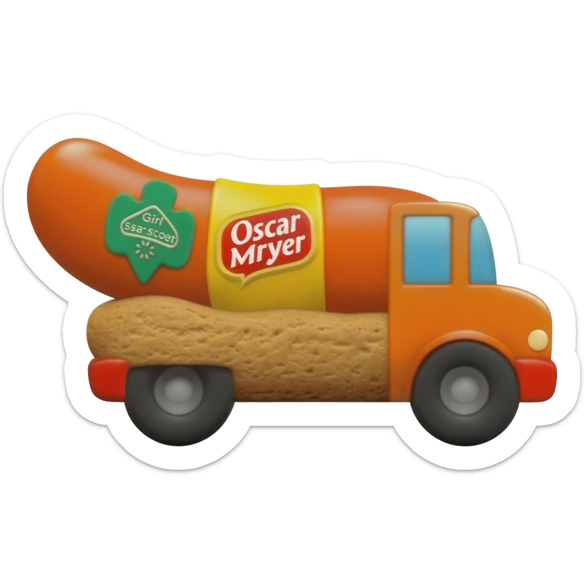 Girl scout cookie truck in the shape of a cookie like the oscar mayer weiner mobile sticker