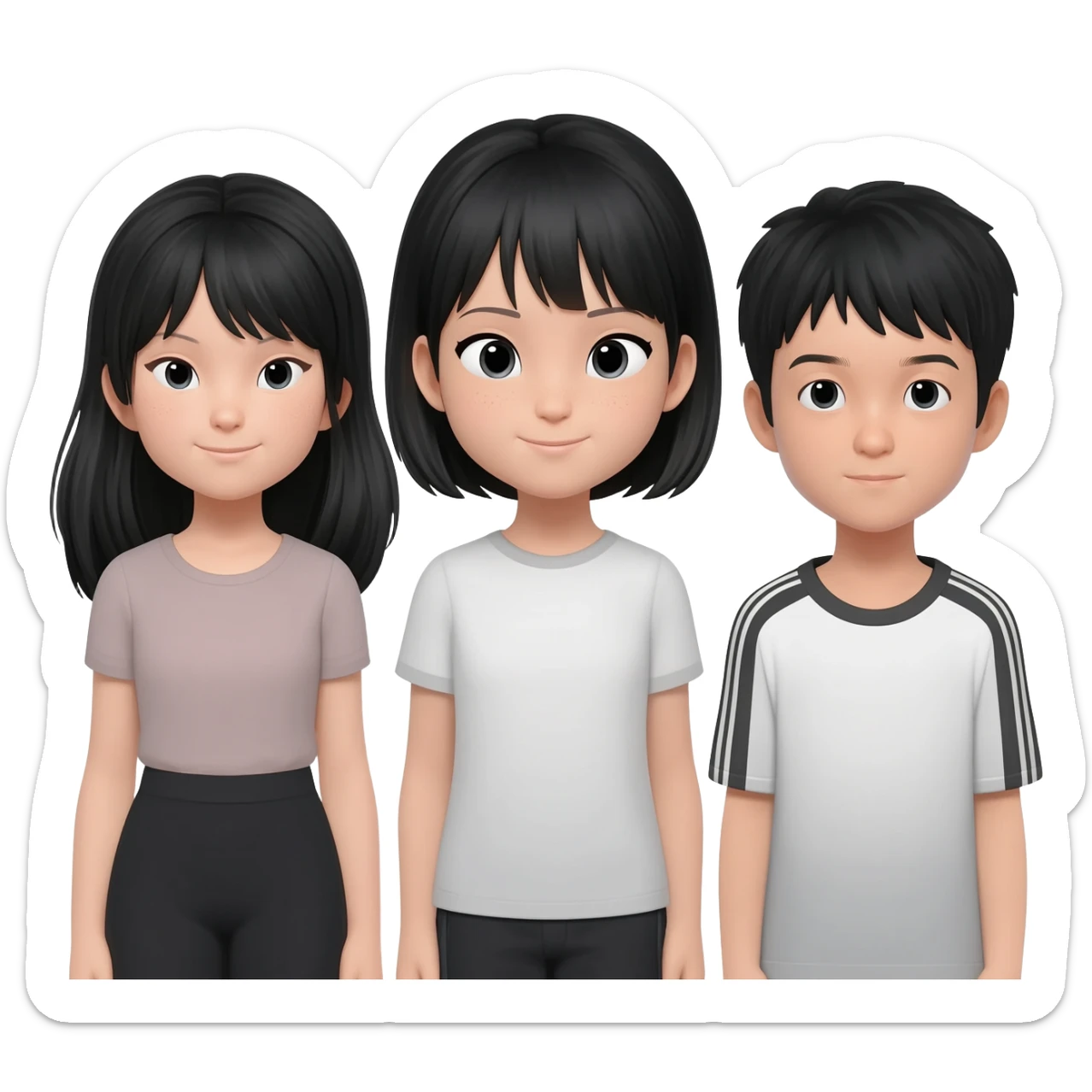 Three 3 girls all asian black hair and 1 asian boy black hair sticker