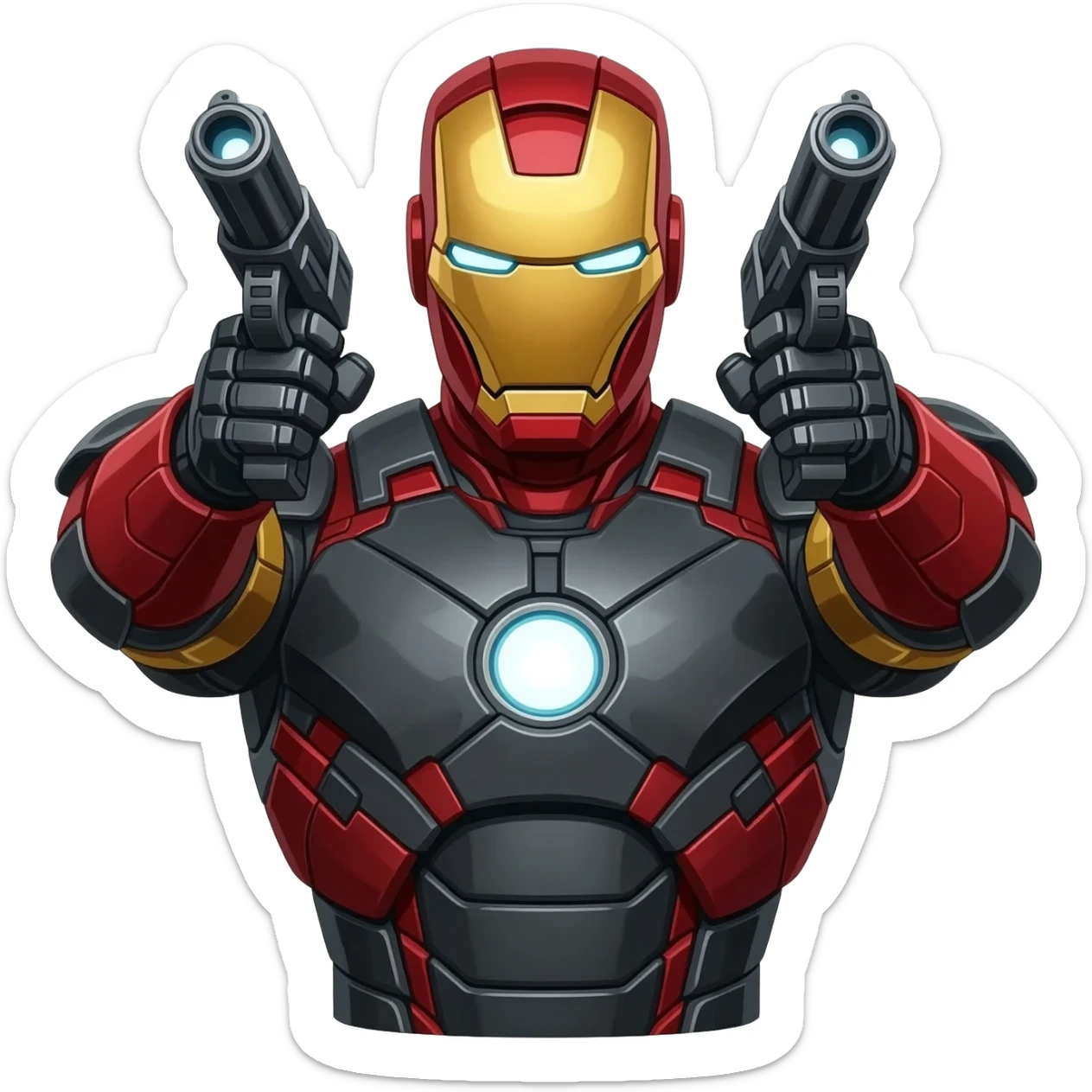 Iron Man version réaliste en noir et rouge, uniquement avec des canons, version Ironman sur ses épaules sticker
