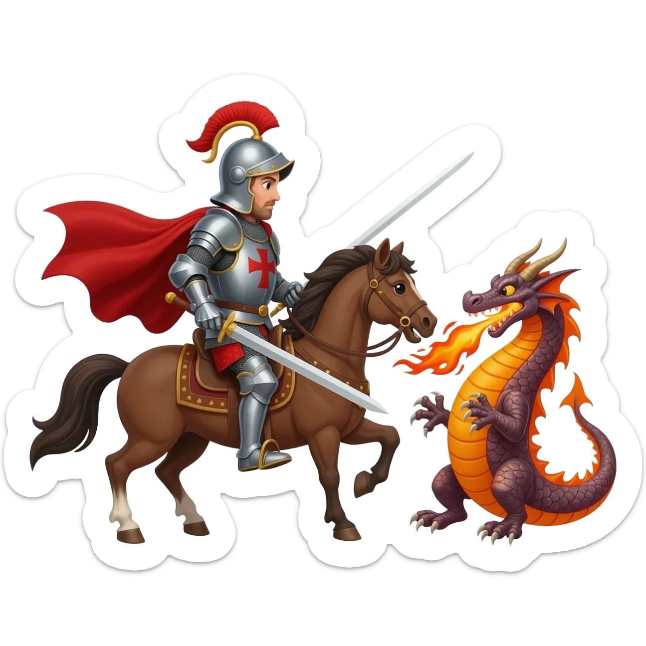 Saint George em cima do cavalo com o dragão sticker