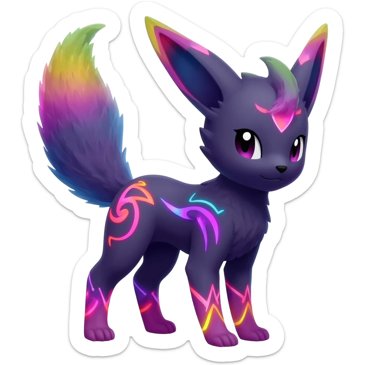 Dark vibrant pastel bright neon colorful edgy exotic painted Fakémon-Pokémon-Vernid-Leafeon-Jolteon-creature sticker