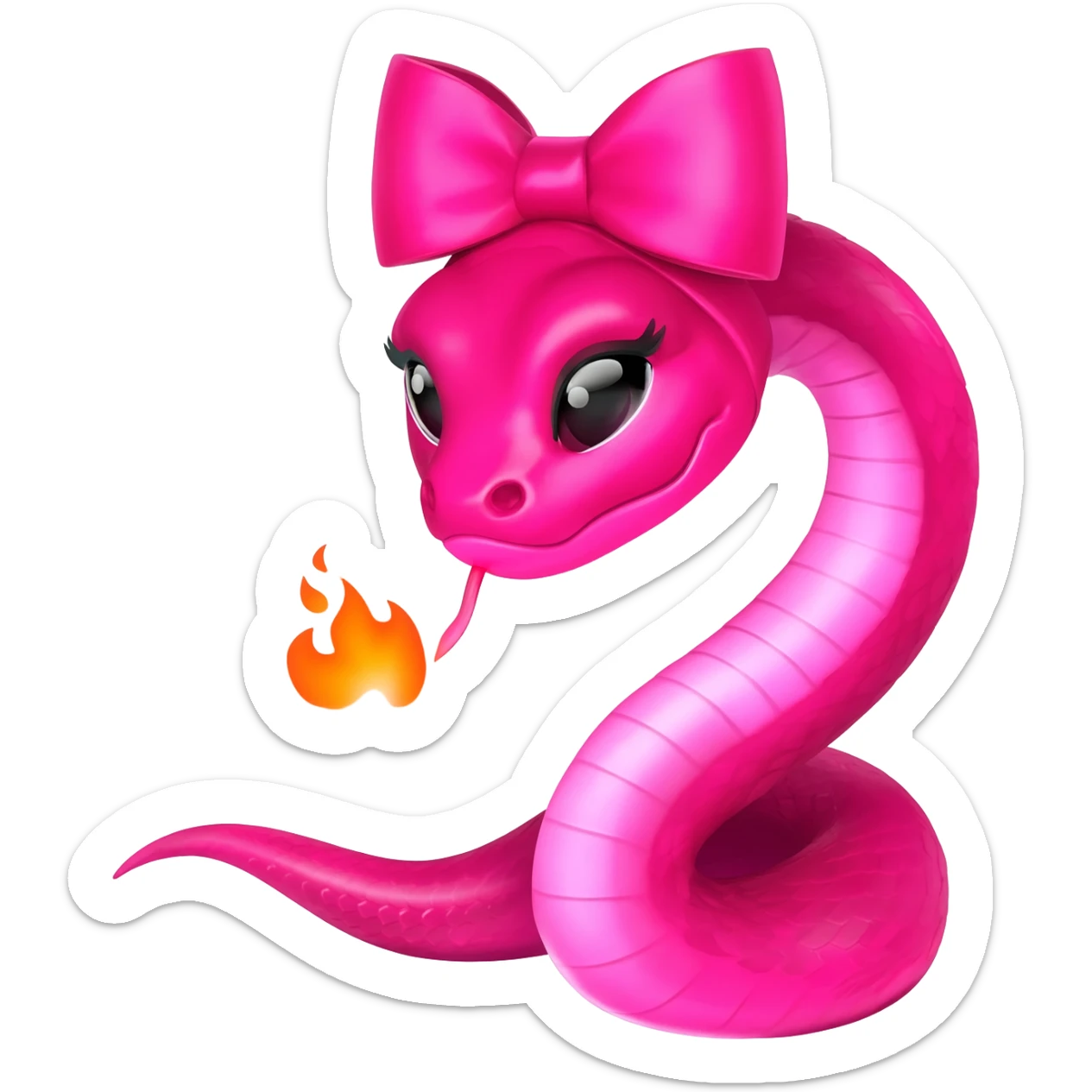 pink snake with pink bow on head throwing fire from mouth sticker