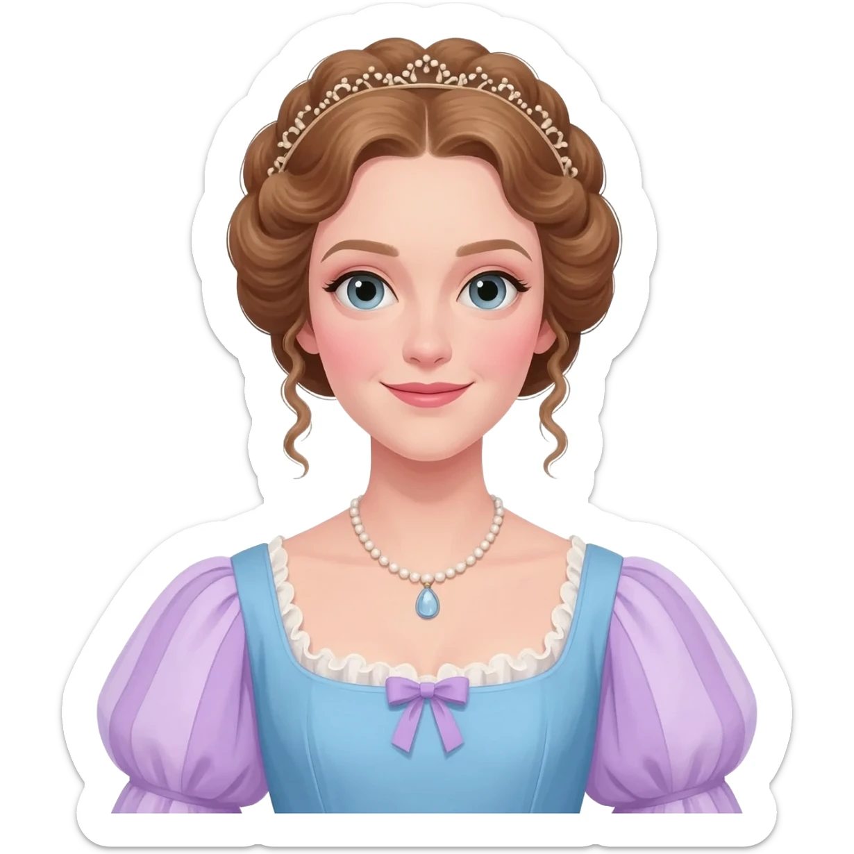 a bridgerton inspired emjoi featuring the classic powder blue and lilac bridgerton colours sticker