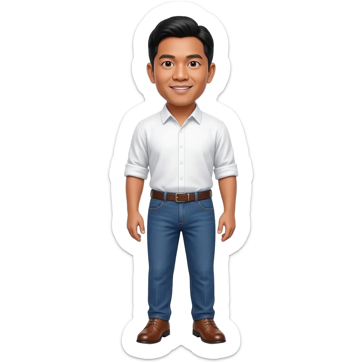 Filipino man white shirt and denim blue pants and brown shoes  sticker