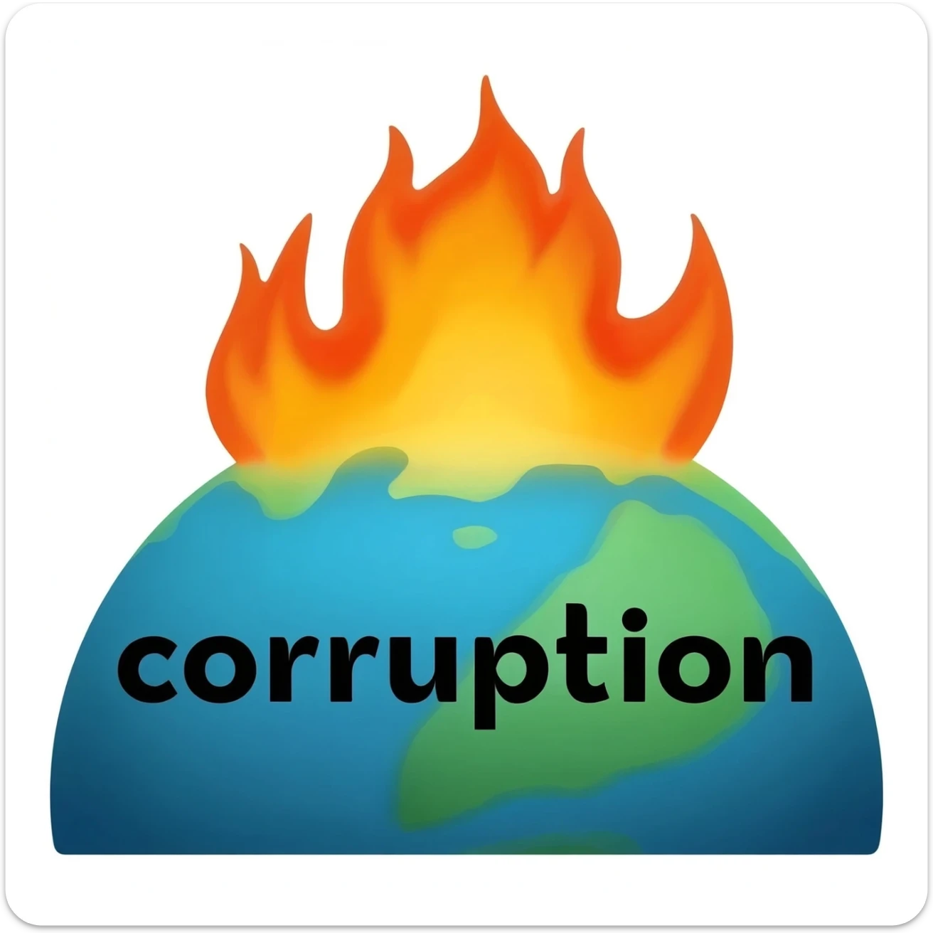 a blue burning planet in a realistic style that has "corruption" written on it with black letters sticker