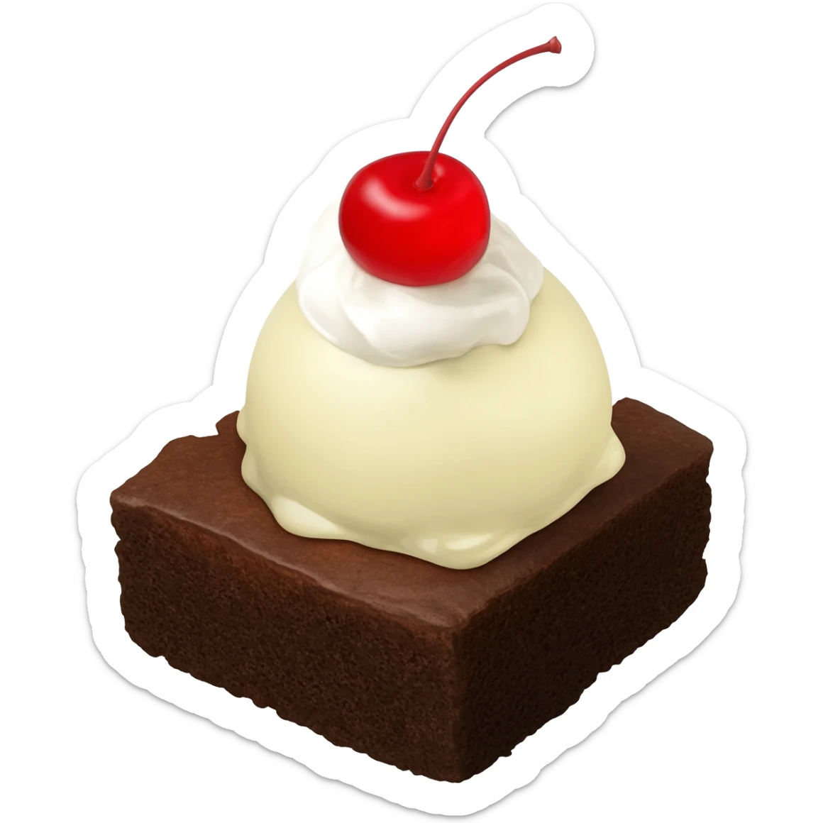 brownie with ice cream, whipped cream and cherry on top sticker
