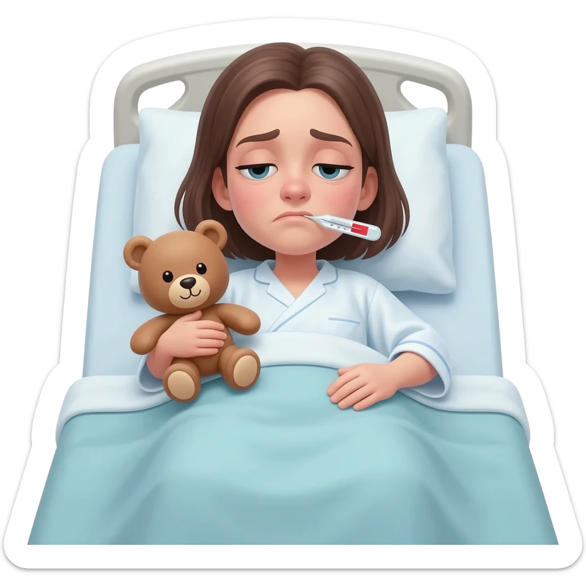 Sick woman Lying in bed bed in funny position sticker