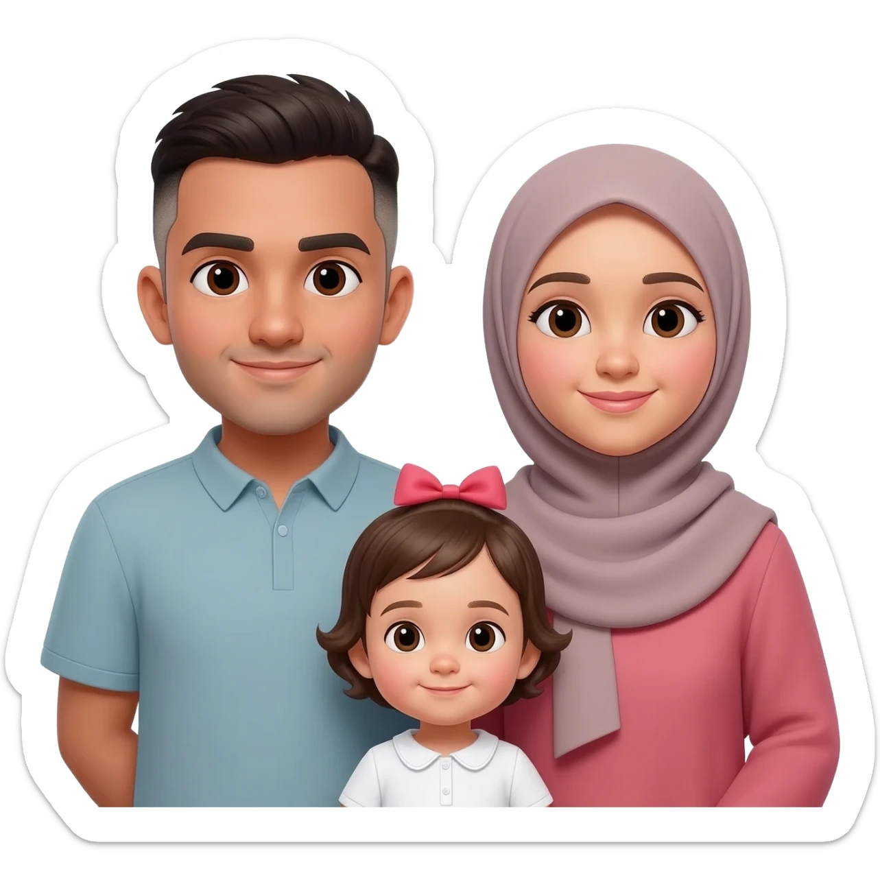 Family of four man woman 1 year old boy and baby girl but make the woman a hijabi and the boy younger man with a low fade pern get rid of the torso infront of woman sticker
