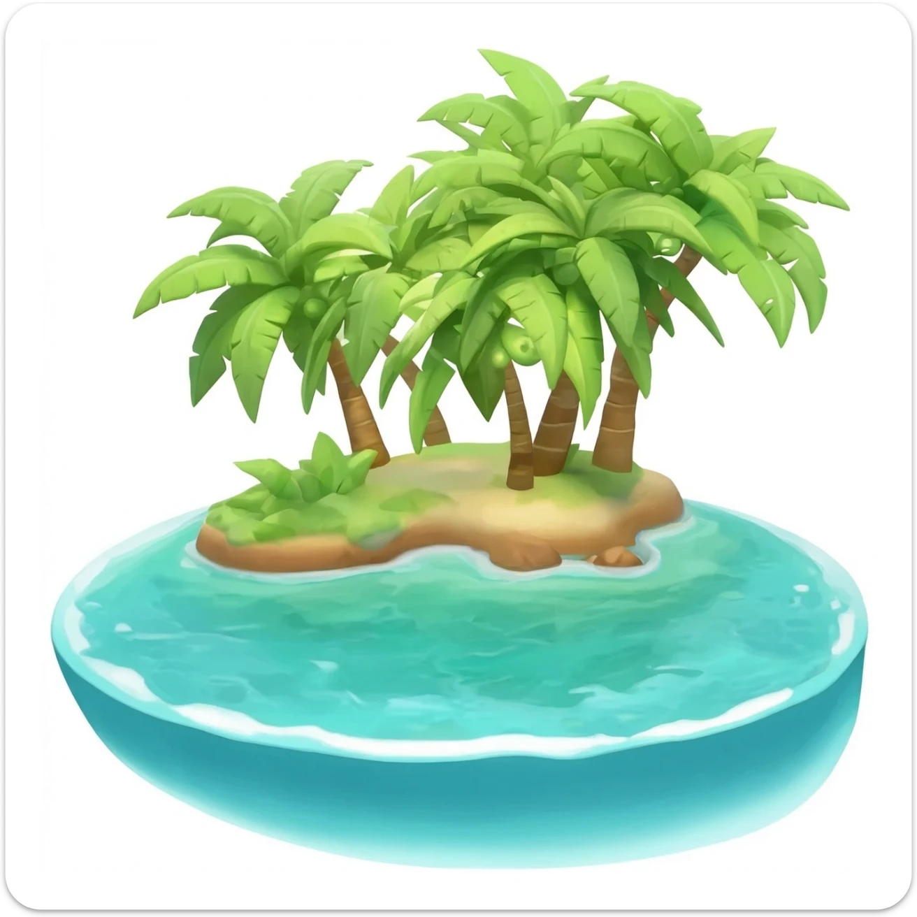 small tropical island with palm trees and turquoise lagoon, floating island, isolated, no background, transparent PNG, centered sticker